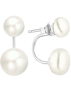 YL Perlen Ohrringe Damen-925 Sterling Silber Doppelte Perlen Vordere und Hintere Halb Rund Süßwasser Zuchtperlen...