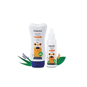 Pawsh Anti Tick and Flea Combo || Anti Tick and Flea Shampoo & Spray || SLS Free & Paraben Free || Kills and Repels Ticks and Fleas || Safe for All Breeds