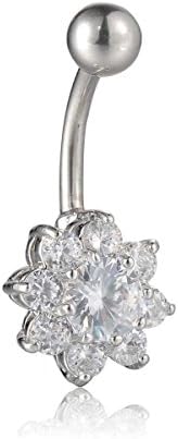 Cubic Zirconia 12MM Sunflower 316l Surgical Steel Belly Button Navel Bar Ring Bananabells 14g (White)