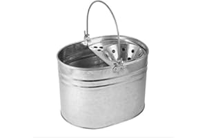 NOVOSTYL Galvanised Metal Mop Bucket With Wringer - 16L Metal Bucket, Strong & Durable Mop Bucket - Reinforced Heavy Duty Thick Metal Steel For Home, Office, General Cleaning