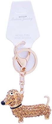 Sausage Dog Crystal Phone Car Keychain and Handbag Key Ring (Gold)