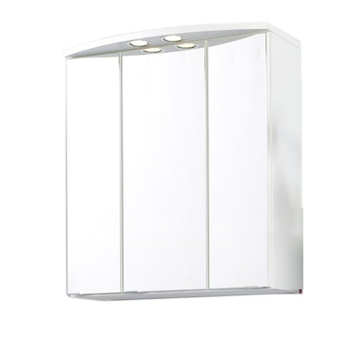 Held Möbel 173.2096 Small Spiegelschrank , 3 türig / 6 Einlegeböden / 2 Halogenstrahler / 60 x 64 x 20 cm / weiß