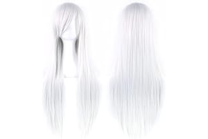 IMISSU 80cm Parrucche cosplay di capelli naturali lunghi e lisci con frangia Parrucca colorata per feste in costume di Halloween per Donna (Argento Bianco)