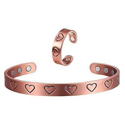 Heart Shape Copper Bracelets Rings Set Arthritis For Women- Arthritis Therapy Effective & Natural Relief For Joint Pain- Health Jewelry Gift For Women