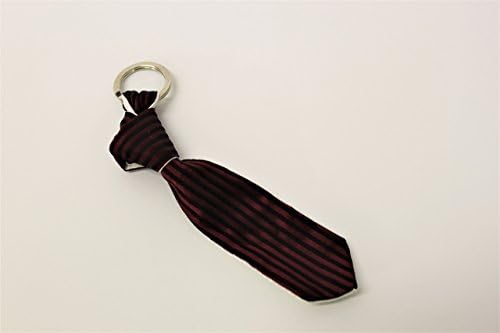 Tie Shaped Key Ring in Silk, Black and Red Stripes for Woman Men Boy and Girl, Unisex