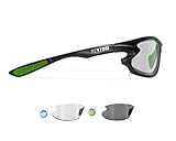 Bertoni Occhiali Sport Fotocromatici Avvolgenti Antivento F676M by Occhiali Bici Running Moto Sci Watersports - Nero/Verde - Lente Fotocromatica