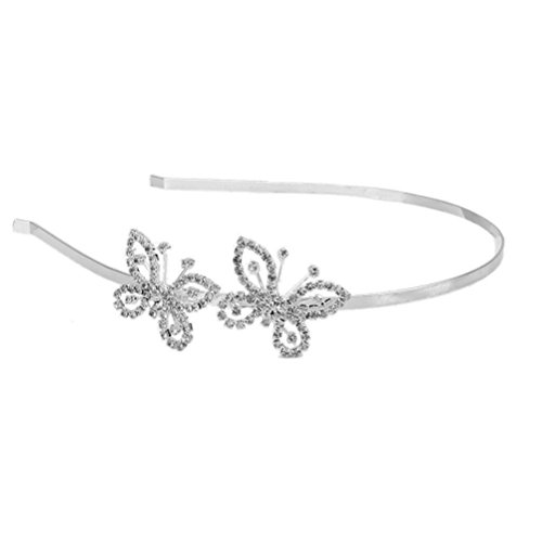 Pixnor Butterfly Shaped Rhinestone Headband Hair Band Tiara Hair Barrettes Hair Clip (Sliver)