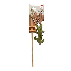 Goofy Tails Catnip Cat Toy | Crocodile Wooden Wand Stick Cat Toy with Catnip & Bell for Cats and Kittens (Light Green)