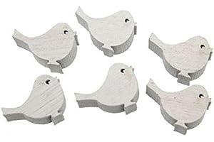 RiloStore 72 STK Holz VÖGEL Weiss 2,5cm Taufe Kommunion Frühling Hochzeit Basteln Tischdeko Shabby Chic Vintage Nostalgie Holz Streuteile