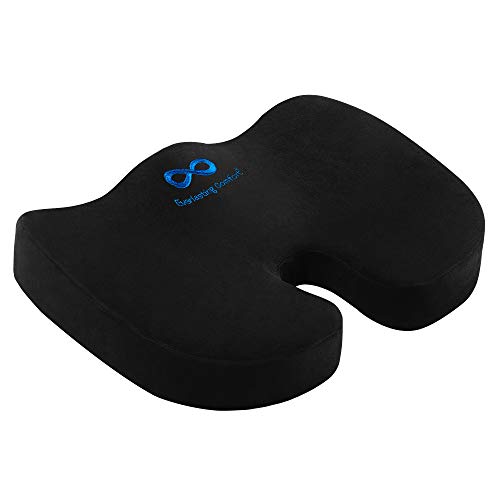 Everlasting Comfort 100% Pure Memory Foam Seat Cushion, Orthopedic Design To Relieve Back, Sciatica and Tailbone Pain. Wheelchair Compatible