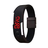 Unisex Sport-Uhr Damen Herren Mode Sport Armbanduhr mit weichem Silikon-Band Klarer LCD Display mit Touchscreen Funktion, Schwarz