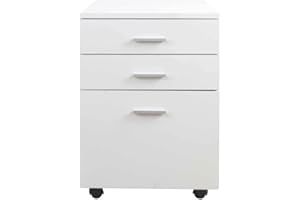 KLESIA Cassettiera da Ufficio, mobiletto da studio 3 cassetti porta Stampante, porta documenti, con 4 ruore girevoli, ideale per casa, Dimensione 46,5 x 45 x 64 cm (Bianco)