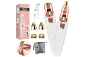 Fresion Facial Hair Remover for Women,2 in 1 Ladies Rechargeable Eyebrow Trimmer,Painless Eyebrow Razor Eyebrow Lips Body Facial Hair Removal for Women with LED Light,3 Replacement Heads