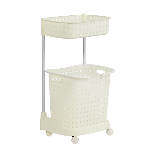 SoBuy® Wäschewagen, Badregal, Aufbewahrungswagen, Wäschesammler, Wäschebox, Wäschekorb mit 2 Körben, FRG30-W