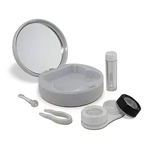 Visions India Travel Round Contact Lens Case With Mirror, Solution Bottle, Lens Plucker And Lens Holder Stick (White)