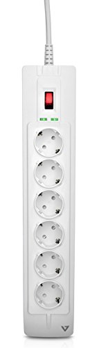 V7 SA0603W-8E5 Überspannungsschutz-Steckdosenleiste (6 Ausgänge, EMI-/RFI-Filter, Montagebohrungen, 1050 Joule, 22500 A, Telefon-/Faxschutz, 3m) weiß - 2