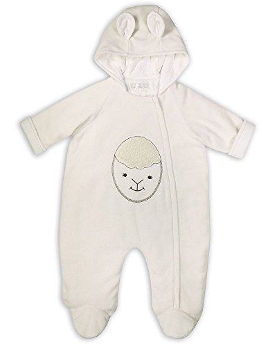 The Essential One - Unisex Lamb Fleece Baby Pramsuit Snowsuit - Beige White - 0-3 Months - EO234