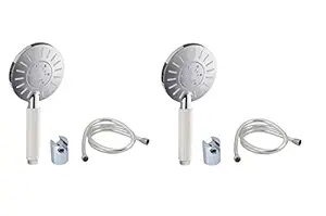 ANMEX Adjustable White Rain Spray Hand Shower with 1.5mtr ABS Shower Tube and Wall Hook-(Pack of 2) (Chrome Finish)