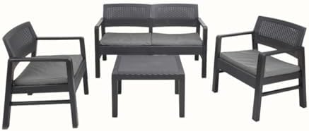 Ipae salottino kilimangiaro Antracite Set Composto da 1 Divano 2 posti + 2 poltrone + tavolino con 4 Cuscini