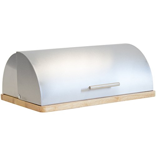 Oxid7® Brotkasten Bambus und Edelstahl Brotbehälter mit Klappdeckel Brotbox Brotkiste Edelstahl