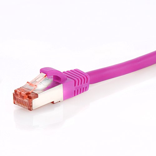 TPFNet 7,5m CAT.6 – CAT6 Premium Ethernet LAN Patchkabel SFTP DOPPELT GESCHIRMT | Gigabit Netzwerkkabel | LAN-Kabel | RJ45 Kabel | Internetkabel | RJ45 Netzwerk Anschlusskabel | Patch Kabel | Ethernet Kabel mit Knickschutztülle magenta (RJ45, Cat 6, Twisted Pair, S/FTP (PIMF) DOPPELT GESCHIRMT, halogenfrei, 1000 Mbit/s / 1 Gigabit) - 7