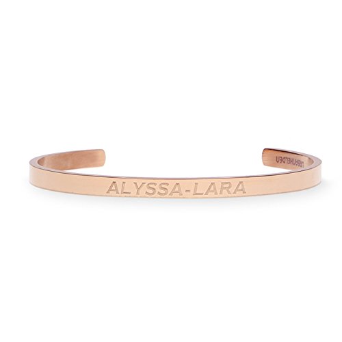 URBANHELDEN - Gravierter Armreif mit Ihrem Wunschnamen - Damen Schmuck Bangle Personalisiert - Verstellbar, Edelstahl - Armband mit Wunschgravur - V1 Rosegold