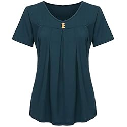 Camiseta de Verano para Mujer,TOPKEALBlusa Holgada con Botones de Manga Corta en V Tops Causual de Algodón