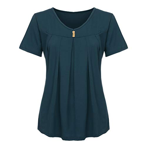 Camiseta de Verano para Mujer,TOPKEALBlusa Holgada con Botones de Manga Corta en V Tops Causual de Algodón