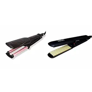 VEGA I-Wave Hair Waver, VHWR-01 (Ananya Panday Signature Collection) & VEGA Classic Hair Crimper With Quick Heat Up & Ceramic Coated Plates, (VHCR-01), Black
