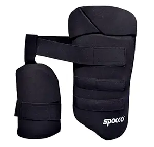 SPOCCO | Thigh Guards, Lower Body Safety, Protection Equipment for Cricket Players, Flexible Fit, Cricket Thigh Pads for Adults, Boys and Men (Black) | TG61