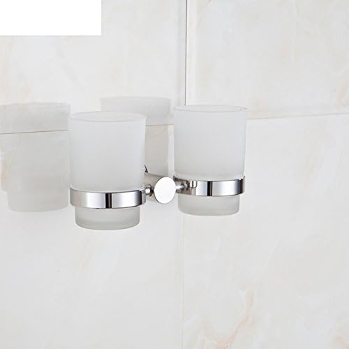 Stainless steel mug rack Glass toothbrush cup Bathroom double glass wall hanging-A