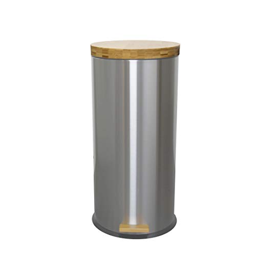 Kitchen Move Poubelle de cuisine à pédale FOREST 30L Mat métal En acier inoxydable et bois avec seau