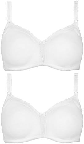 Storelines Pack of Two Famous Make Non-Wired T-Shirt Maternity Nursing Bra. Sizes 32 to 40. B to G Cups (34B, White)