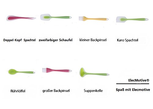 ElecMotive 7 teilige Silikon Küchenhelfer Set in verschiedenen Farben – Teigschaber, Backpinsel Suppenkelle Kochlöffel Schaufel - 5