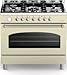 Produktbild Bompani Creme Gas Elektro Standherd 90cm/ 114L Volumen/Range Cooker in Nostalgie Look - Gas Kochfeld mit 5 Brennern und zentralem 4 Kw WOK-Brenner/Backofen mit 7 Funktionen/Erdgas/ Flüssiggas