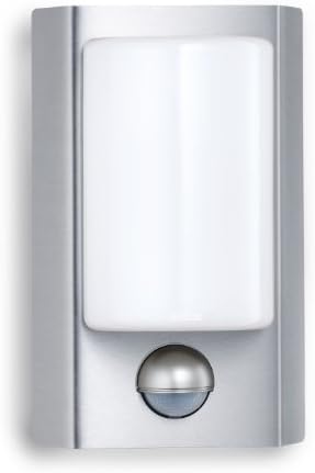 Steinel L 610 LED - sensor-switched outdoor light in silver, wall lamp with 8 Watt LED lighting system, 190° infrared motion detector, stainless steel and opal glass, 004026