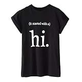 iHENGH Damen Top Bluse Bequem Lässig Mode T-Shirt Frühling Sommer Blusen Frauen Casual Kurzarm Oansatz Brief Pullover Tops