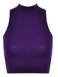 Womens Sleeveless Cropped Top Ladies Polo Neck Crop Dance Stretch Top (S/M (UK 8/10), Purple)