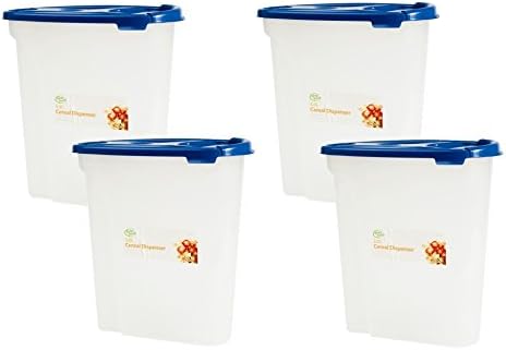 Invero® 5L Cereal Dispenser Plastic Container Food Kitchen Storage Box with Air Tight Lid ideal for Cereals Rice Pasta and More (4x Pack)