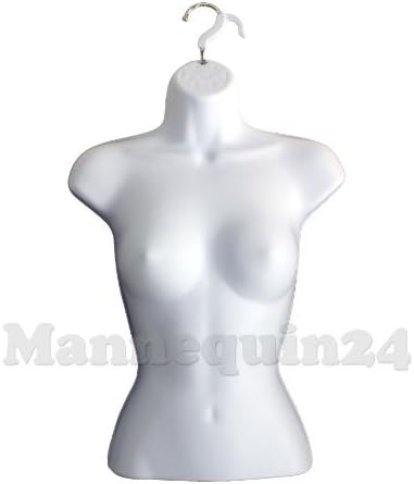 The Competitive Store Female Torso (Waist Long) White Plastic Mannequin Body Form - Great for Displaying Small and Medium Sizes with Hook for Hanging by DisplayTown