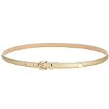 Aspecto elegante y clásico ishine Mujer Delgado Dorado Cinturón Correa de Cintura Fina Piel Artificial Cintura Cinturón con Hebilla