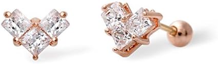 galaxyjewelry HEART 14K Rose Gold Pin Stud Earrings, MS400