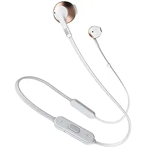 JBL T205BT by Harman Pure Bass Wireless Metal Earbud Headphones with Mic (Rose Gold)