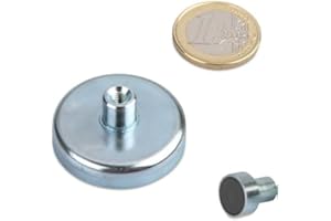 MAGNOSPHERE Magneti con base in acciaio Ø 10mm - Ø 125mm gambo-foro-filettato ferrite - Ferrite Magneti Pot utilizzano magneti in ferrite per Magneti con base in acciaio con gambo-foro-filettatodare un buon livello di tenuta ad un prezzo economico, Grandezzas:Ø 40mm | M5 | 12.5kg forza