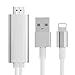 Produktbild 2m 8pin Apple-Blitz zu HDMI Konverter, Plug & Play-Adapter mit USB-Ladekabel für iPhone7 7plus 6 6s 5s 5 iPad Mini Air Pro, Blitz zu HDMI für TV oder Auto, HDMI Kabel 1080P High Quality Fast wake up (Silber)