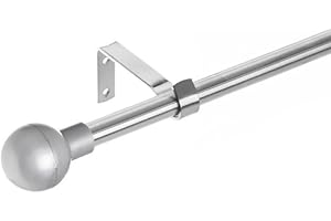 LOLAhome Set de Barra de Cortina Extensible de 122 a 211 cm, 2 escuadras y 2 terminales Plateado de Metal y plástico ABS