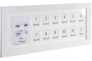 ROCKING GIFTS Multiple Grand Cadre Photo 12 Mois, première année, 65x30 cm Blanc, Cadre en Bois