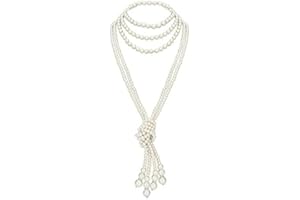 BABEYOND Gatsby Long Knot Pearl Necklace 1920s Imitation Pearls Necklace 49" and 59" Flapper Necklace