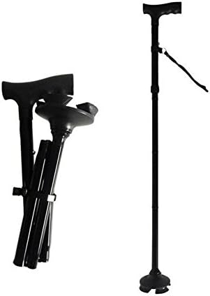 Y&amp;C LED Folding Walking Stick for Old Gentleman, Lady Aluminum Alloy Foldable Cane with Light , Black