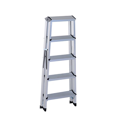 Homcom® Trittleiter Aluleiter Stehleiter Klapptritt Doppelleiter Haushaltsleiter Leiter Stufenleiter 3 – 5 Stufen ( 5 Stufen) - 5